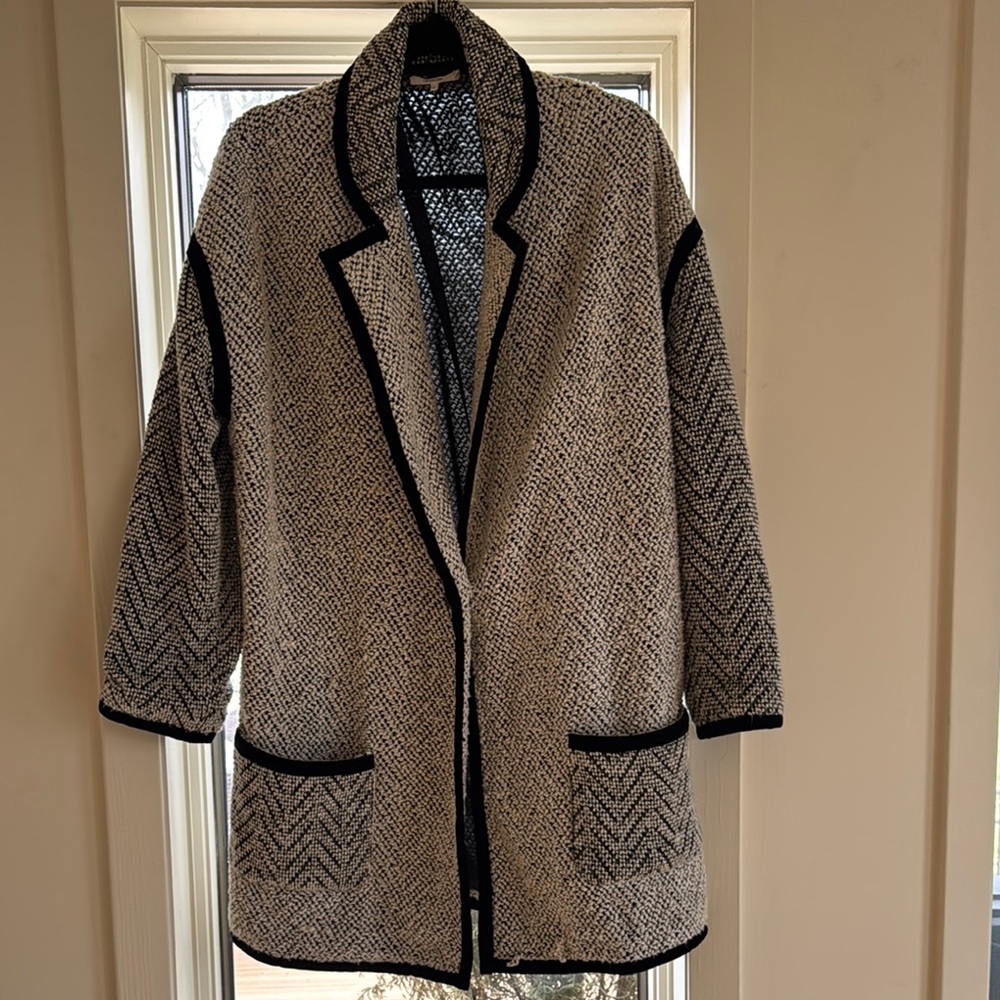 Chic Black and White Textured Coat